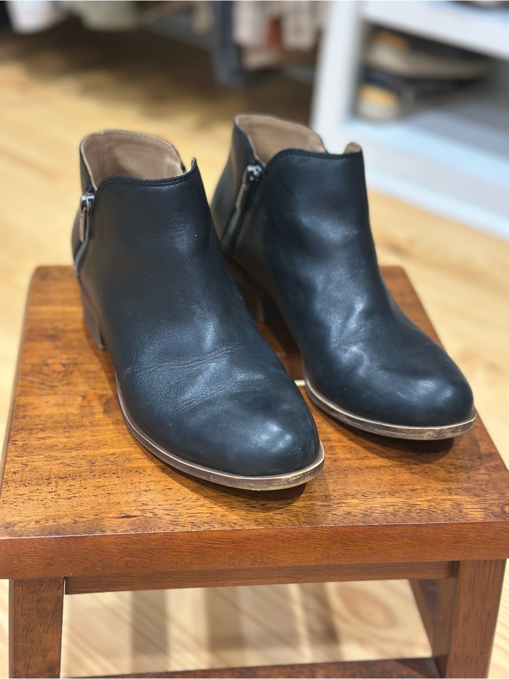 Lucky Brand Basil Black Leather Side-Zip Ankle Booties